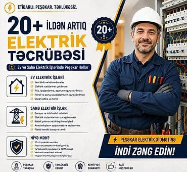 ev temiri kreditle: Peşəkar elektrik xidməti – 20+ ildən artıq təcrübə Ev və saha — 1