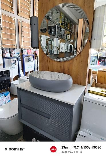 Hamam üçün müasir lavabo dəsti - Üstəqoyma oval qab-lavabo: xarici