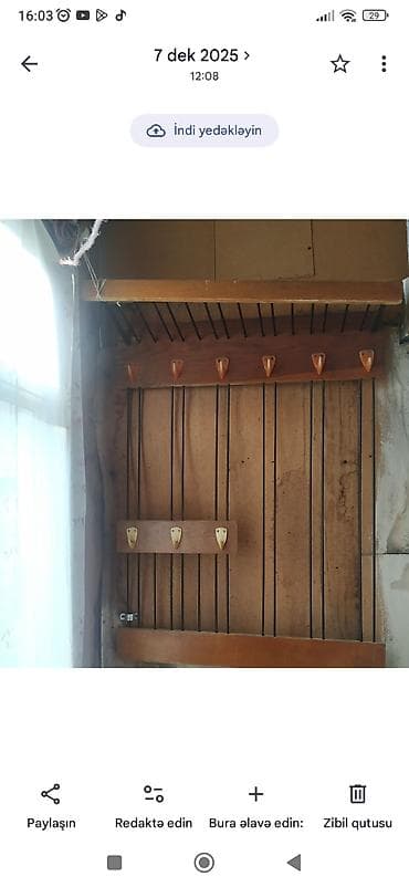 Divar asılqanı və üst rəf dəsti - Material: ağac və metal