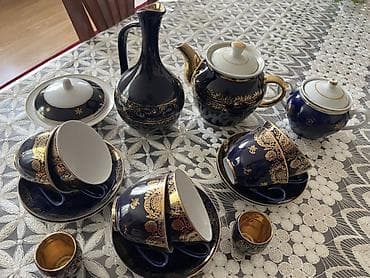 Çay dəsti, rəng - Göy, Farfor, 6 nəfərlik