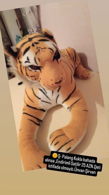 Pələng fiqurlu böyük yumşaq oyuncağı. - Realistik dizayn: narıncı-ağ