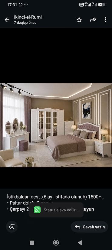 rumin: İstikbaldan dest .(6 ay istifadə olunub) 1500₼ . • Paltar dolabı 5 — 1