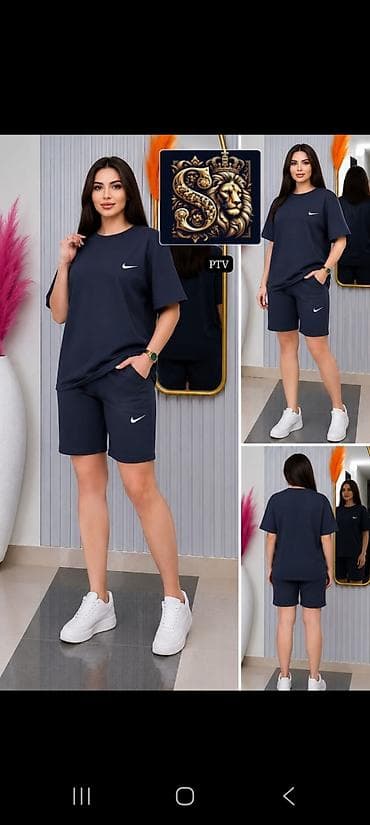 yeni geyim: Qadınlar üçün şort dəsti - 2 parçalı dəst: oversize qısaqol T‑şört və — 3