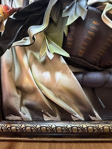 yevro sekilleri: 3D dekorativ tablo – dəri və tekstil tətbiqli - Texnika: həcmli (3D) — 2