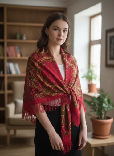 hicabli qadin sekilleri: İşlənmiş rəng - Qırmızı Yataq örtüyü — 1