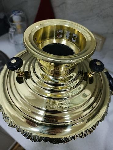 qədimi çaydan: Məhsul: Qızılı rəngində Qədimi 1880 il kömür/soba tipli samovar — 3