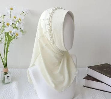 İnci bəzəkli açıq krem rəngli hazır şal. Yenidir istifade hec