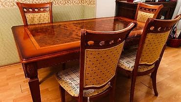 okey stolu: Qonaq otağı üçün, İşlənmiş, Açılmayan, Dördbucaq masa, 4 stul — 2