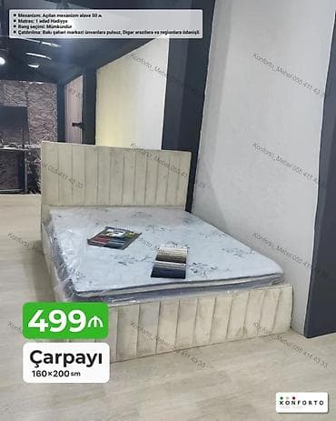 intex matras: Çarpayı – 160×200 sm - Yumşaq başlıq və çərçivə ilə müasir dizayn - — 1