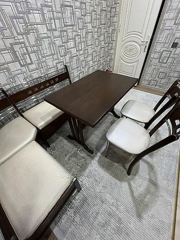 Для кухни, Б/у, Раскладной, Прямоугольный стол, 2 стула