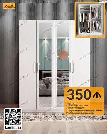 4 qapılı şkaf – La Mini - Ölçülər: D 47 × H 200 × E 160 sm - Rəng
