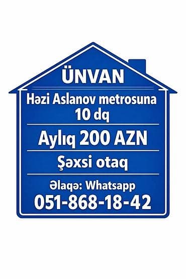 1 otaqli kiraye ev neftciler: Həzi Aslanov metrosuna 10 dəqiqə məsafədə şəxsi otaq kirayə verilir — 1