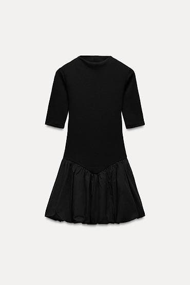 qara don modelleri: Qara mini don Zara - Dizayn: Yuxarı hissəsi bədənə oturan, yarımqol; — 1