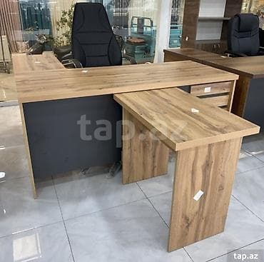 ofis şəkilləri: Ofis üçün L formalı iş masası dəsti - Dizayn: L formalı, ön masaya — 2