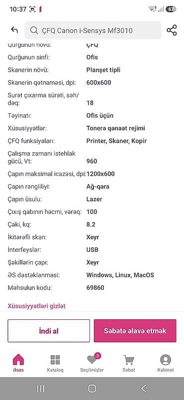 iphone x xirdalan: Printer 3-ü 1-də (çap, skan və surətçıxarma)Texnologiya: Lazer çap (A4 — 4