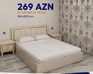 Ev üçün mebel: Yeni, İkinəfərlik çarpayı, Bazasız, Matras ilə, Siyirməsiz, Azərbaycan — 1