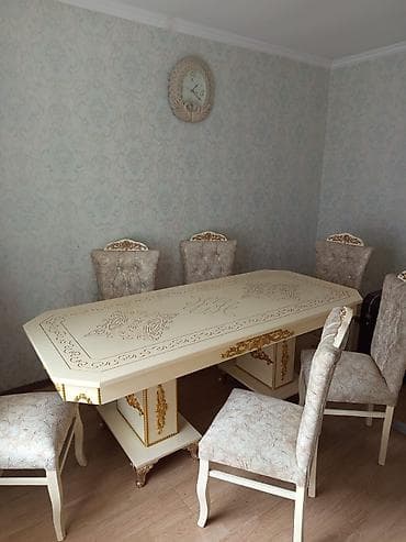 kohnə stul: Qonaq otağı üçün, İşlənmiş, Kvadrat masa, 6 stul — 1