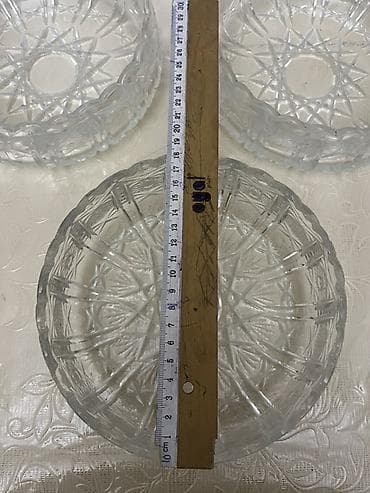kompot qabı: Kəsimli şüşə salat qabları – 3 ədəd dəst - Material: qalın kəsimli — 2