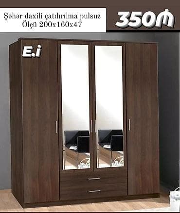 qapi dekoru: Dördkapılı paltar şkafı – güzgülü model - Ölçü: 200 x 160 x 47 sm - — 1