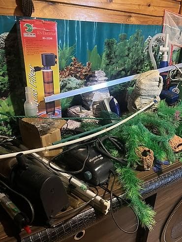 akvariu: Böyük ölçülü şüşə akvarium komplekti 180x50x40.Su tutumu 360 litr Tam — 9