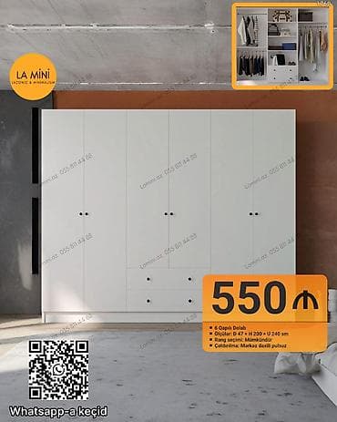 - Məhsul: 6 qapılı dolab - Ölçülər: Dərinlik 47 sm × Hündürlük 200 sm
