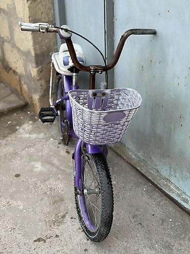 muhərrik velosiped: Uşaq velosipedi – bənövşəyi-ağ rəngdə, çiçək naxışlı dizayn — 3