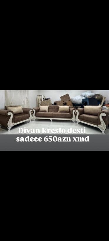 диван и 2 кресла мягкая мебель: Yeni divan və iki kreslodan ibarət dəst. Divan açılır və içərisində — 7