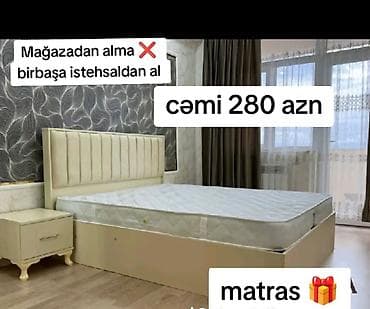 roma yataq desti: Yataq dəsti – başlıq, baza və hədiyyə matras ilə - Rəng: krem/bej — 1