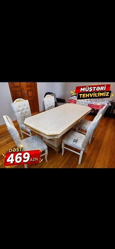 turk sekiller: Yemək masasının dəsti - Dəst: masa + 6 ədəd stul - Stil — 1