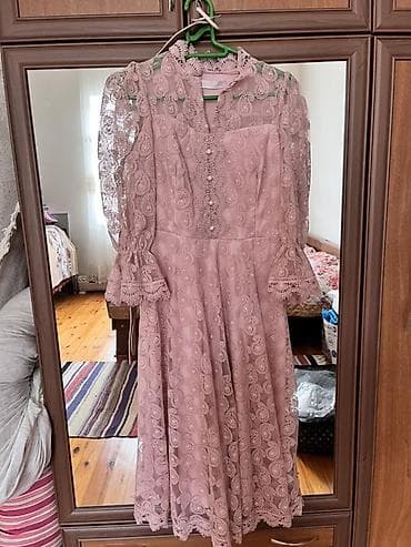 Zərif dizaynlı, güpür detalı pudra-çəhrayı don. - Model: Dizə qədər — 1