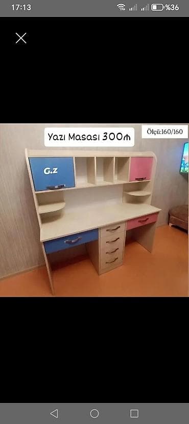 kubik olculeri: Yazı masası – üst rəfli model - Ölçü: 160/160/50 sm (göstərilən — 3