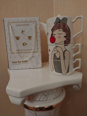 caydan caynik desti: Çay dəsti, rəng - Ağ, Keramika — 1