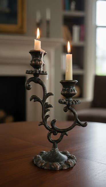 tort şamları: İki şam üçün dekorativ şamdan - Material: metal ərintisi (tunc — 1