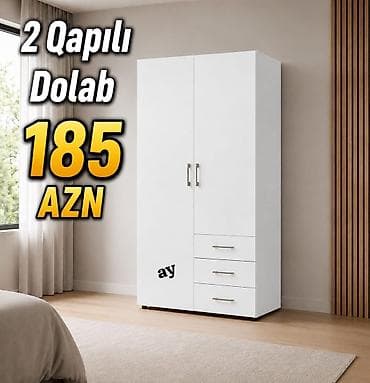 2 qapılı dolab – ağ rəngdə, minimal dizayn. - İki ədəd yan-yana qapı