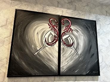 İki parçalı dekorativ tablo – “Qırmızı şərab badələri” - Kompozisiya