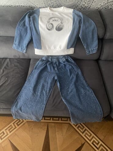 Uşaq geyim dəsti – 2 hissə - Üst: Ağ-sweatshirt üslubunda köynək