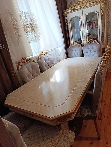 kapron stollar: Qonaq otağı üçün, İşlənmiş, Açılmayan, Dördbucaq masa, 8 stul — 1