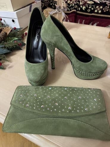 босоножки на тракторной подошве с каблуком: Tuflilər, Ölçü: 38, rəng - Yaşıl, İşlənmiş — 1