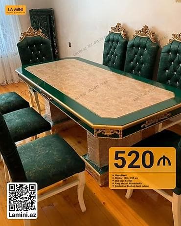 Mebel dəsti – klassik üslubda yemək masası və stullar - Masa ölçüsü — 1
