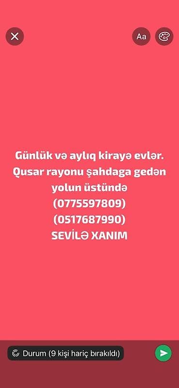 sabuncu kiraye ev: Günlük və aylıq icarəyə evlər. Məkan: Qusar rayonu, Şahdağa gedən — 1