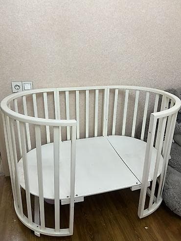 it şəkilləri: Oval formalı uşaq beşiyi - Material: ağ rəngli, taxta karkas - — 2