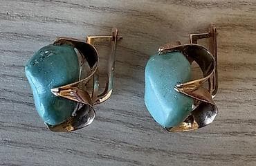 Аксессуары: Qızıl sırğalar – yaşıl-mavi təbii daşlı - Dizayn: Həcmli — 6