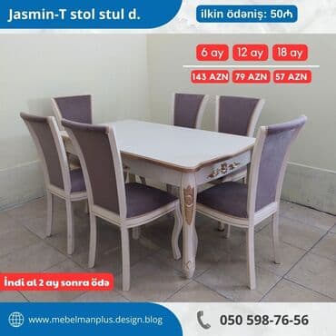 qonaq otagi ucun masalar: Qonaq otağı üçün, Yeni, Açılan, Dördbucaq masa, 6 stul — 6