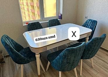 kohnə stul: - Yemək masası dəsti: 1 masa + 6 stul - Masa: ağ rəngli, mərmər — 1