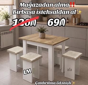 stul bar: MASA + 4 TABURETKA Yeni və sifarişlə. Çox səmərəli və keyfiyyətli📌 — 2