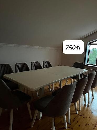 F99Masa dəsti satılır 750₼. 10 oturacağı var. Açılır. Açılanda ölçüsü