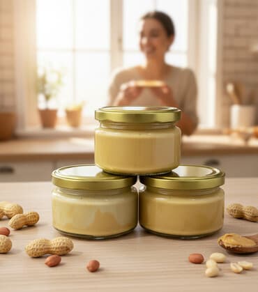 sous: Təbii fıstıq əzməsi — şüşə bankalarda - Tərkib: 100% qovrulmuş — 2