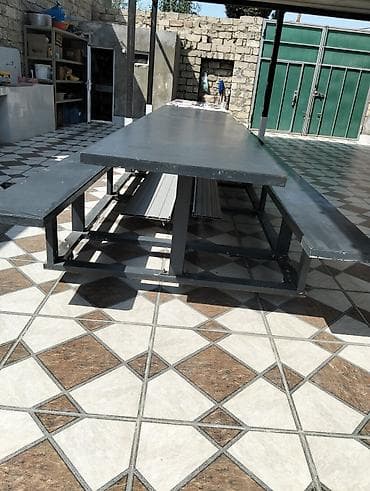 Böyük metall piknik/iaşə masası və skamya dəsti - Material: tam — 1