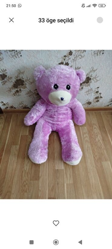 yumşaq oyuncaqlardan çələng: Böyük ölçülü plyuş ayıcıq - Rəng: bənövşəyi (açıq ton), ağız-burun — 1