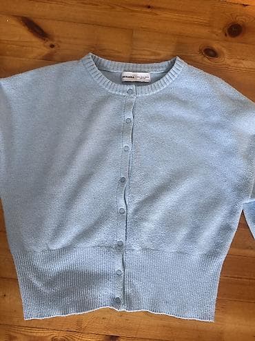 usta geyimi: Bershka qadın kardiqanı - Rəng: açıq mavi (pastel ton) - Model: qısa — 1